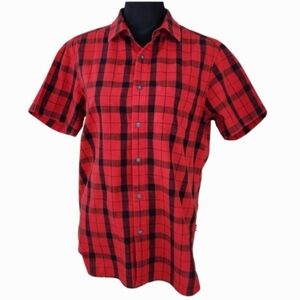 THE NORTH FACE Red and Black Plaid Short Sleeve Button-up Shirt (M)